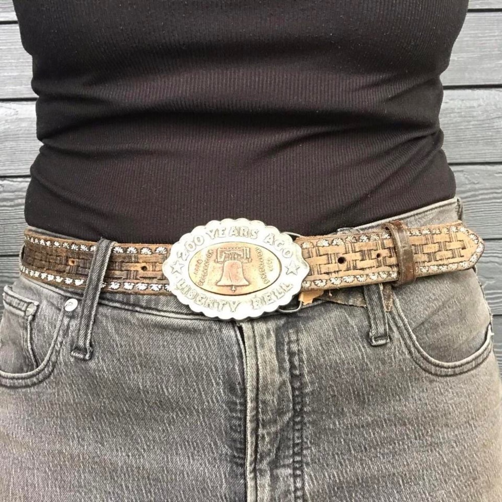 Two tone liberty bell USA belt buckle